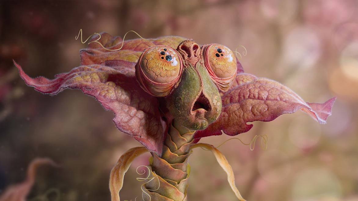 Plant creature with a wide-eyed gaze